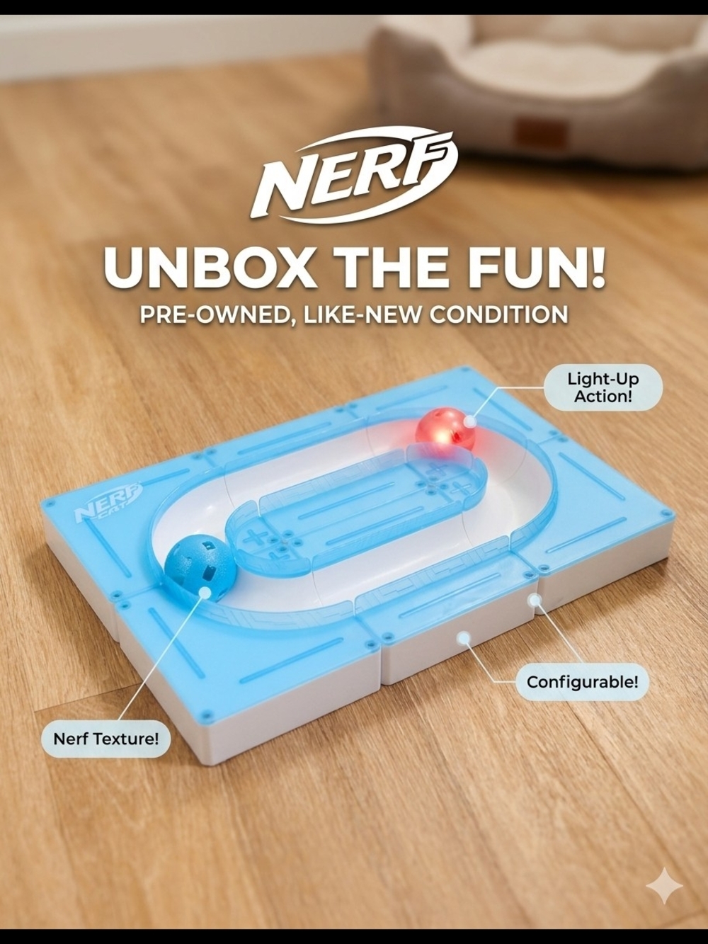Nerf Cat Light-Up Track Game - Blue & White